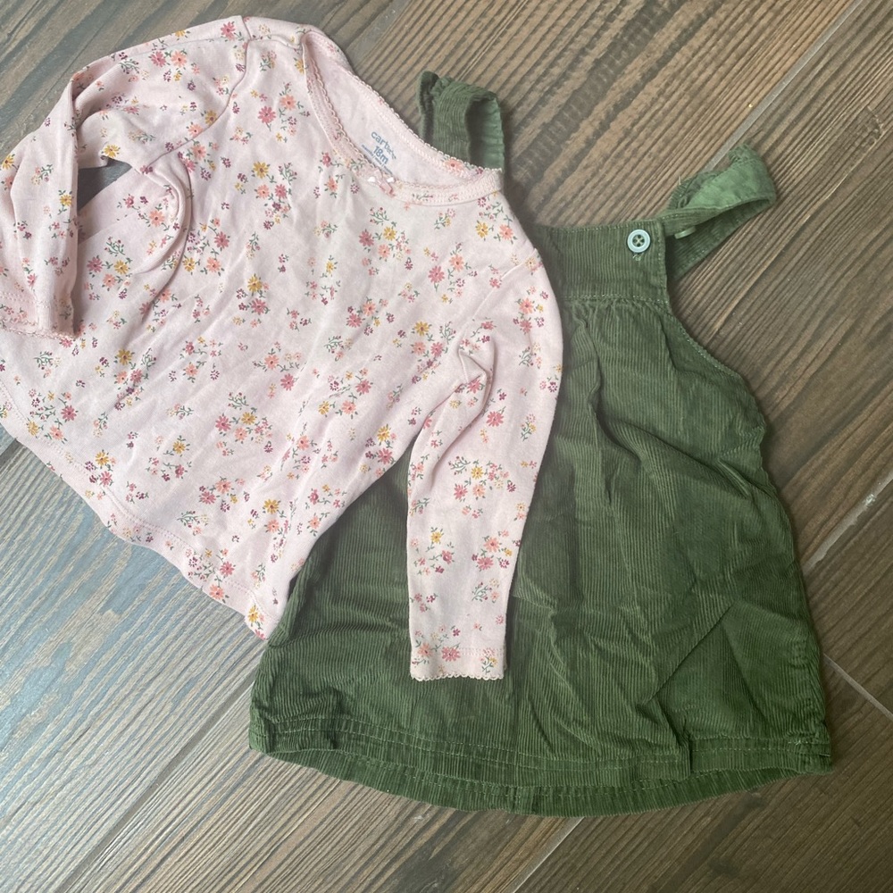 Corduroy Jumper Dress & Long Sleeve Floral Top